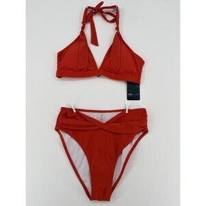Nomolo Orange Bikini Set High Waisted Halter 2PC Swimsuit M NWT